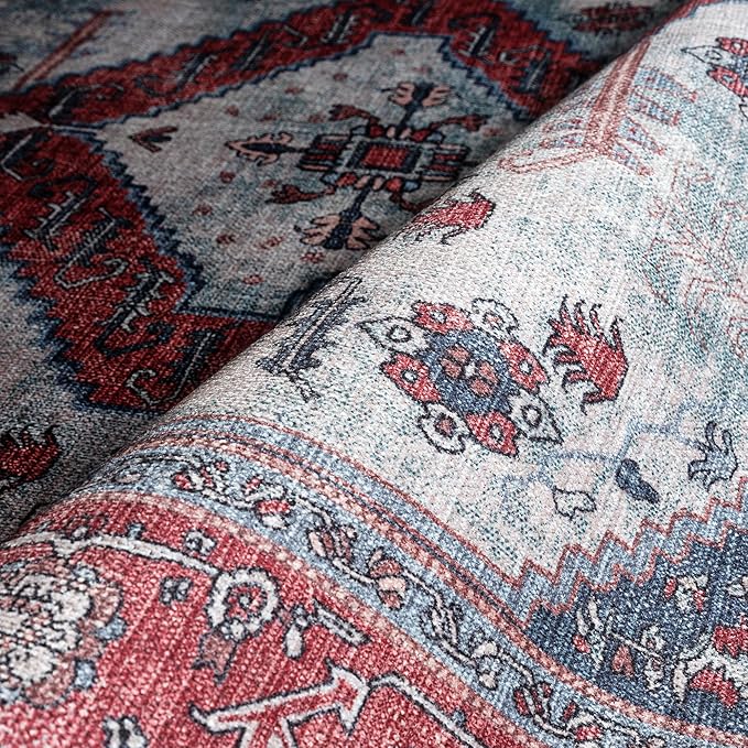 Fame Rugs Turkish Rug. Washable Vintage Oriental Antique Inspired Traditional Doormat Small Modern Area Rugs Luxury Entryway Entry Bedroom Bathroom Kitchen (402RN, 2'5 x 5')