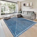 GLN Rugs Contemporary Collection - Machine Washable Area Rug, Contemporary Washable, Non Slip, Low Pile Chenille Rug, Living Room, Bedroom, Kitchen Rug (5' x 7' Lines Blue)