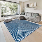 GLN Rugs Contemporary Collection - Machine Washable Area Rug, Contemporary Washable, Non Slip, Low Pile Chenille Rug, Living Room, Bedroom, Kitchen Rug (8' x 10' Lines Blue)