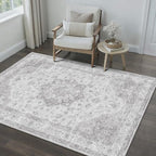 Gray Area Rug 3x4 Washable Vintage Carpet Entryway Office Soft Retro Kitchen Low Pile Thin Door Mat Non Slip Grey Oriental Medallion Throw Small Rug for Bathroom Bedroom Dining Living Room