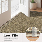 Washable Area Rug 9x12 Brown Rugs for Living Room, Vintage Boho Large Rug for Bedroom Dining Room Office, Distressed Floral Print Carpet for Under Table, Soft Non Slip Low Pile Throw Carpet Indoor Mat