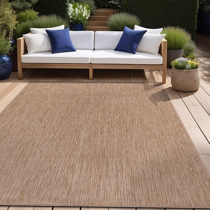 Beverly Rug Indoor Outdoor Rug 5x7, Washable Outside Carpet for Patio, Deck, Porch, Solid Modern Area Rug, Water Resistant, Jute Beige