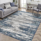 GENIMO 3x5 Area Rugs for Living Room, Machine Washable Non Slip Blue Rugs, Low Pile Lightweigt Modren Print Indoor Rug for Bedroom, Dining Room, Home Office, Blue Ivory