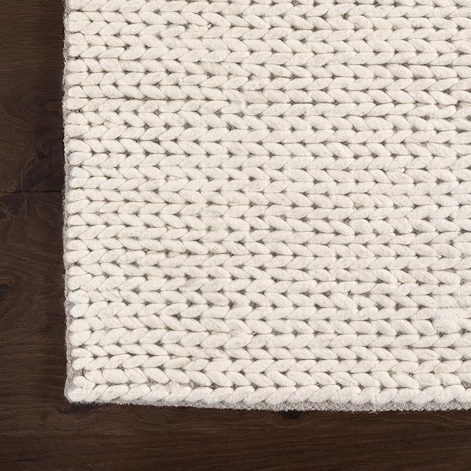 nuLOOM 8x10 Penelope Wool Braided Handmade Area Rug, Off White, Solid Rustic Farmhouse Style, For Bedroom, Living Room, Hallway, Entryway