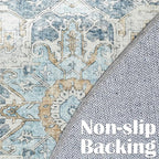 jinchan Kelda Round Rug 5ft Washable Area Rug Indoor Vintage Floor Cover Distressed Circle Mat 5' Round Lightweight Non Slip Low Pile Thin Carpet for Entryway Kitchen Living Room Bedroom Blue