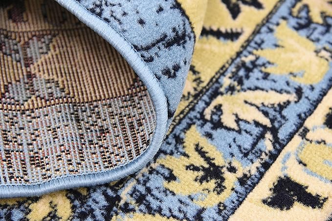 Unique Loom Taftan Collection Border Geometric Tribal Inspired Design Area Rug, 8 ft, Light Blue/Gold