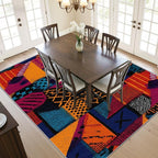 Geometric Area Rugs - Abstract Patchwork Ethic Rug 3x5, Multicolor Retro Aesthetic Washable Lightweight Carpet Room Decor #C016