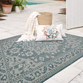 FH Home Flat Woven Outdoor Rug - Waterproof, Easy to Clean, Stain Resistant - Premium Polypropylene Yarn - Vintage - Large Patio, Deck, Sunroom - Shiraz - Ocean - 7ft 10 in x 10ft 9in
