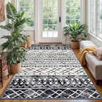 KUTA 4x6 Rug Boho Rugs for Living Room, Moroccan Washable Kitchen Rug Non Slip, Black Navy Blue Ultra Soft Print Geometric Entry Low-Pile Throw Carpet for Bedroom Nursery Dorm Decor