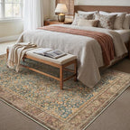 Area Rug 5x7 Living Room Washable Vintage Carpet Non Slip Indoor Retro Traditional Accent Throw Large Rug Brick Red for Office Kitchen Bedroom Dining Room