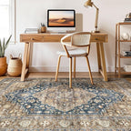 9x12 Area Rug Living Room: Washable Boho Large Neutral Vintage Soft Rugs Stain Resistant Farmhouse Non-Slip Indoor Floor Carpet for Bedroom Nursery Kids Office Dining Room Playroom- Yellow Blue