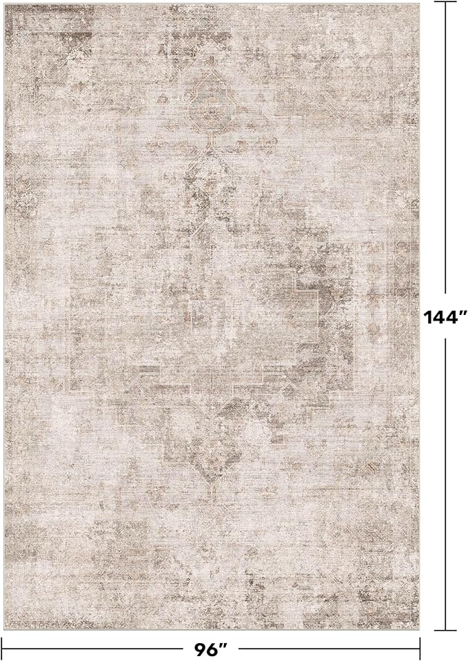 Farmhouse Area Rugs 8x12 for Living Room - Abstract Medallion Rug for Bedroom, Dining Room Under Table, Washable Non Slip, Fade & Stain Resistance