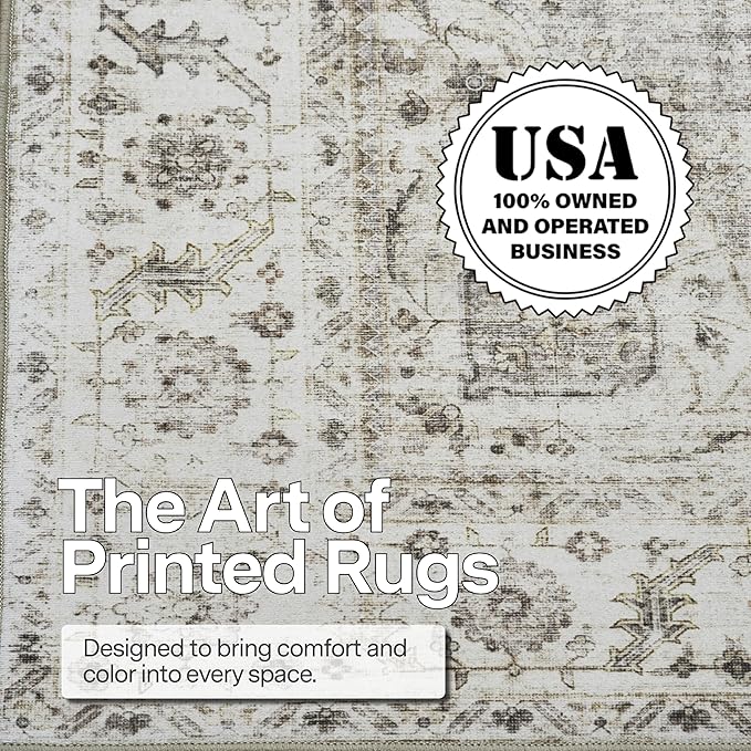 ReaLife Rugs Machine Washable Area Rug - Living Room Bedroom Bathroom Kitchen Entryway Office - Padded Crease Free Stain Resistant Premium - Boho Farmhouse Vintage- Joy- Beige Ivory - 2'x 3'