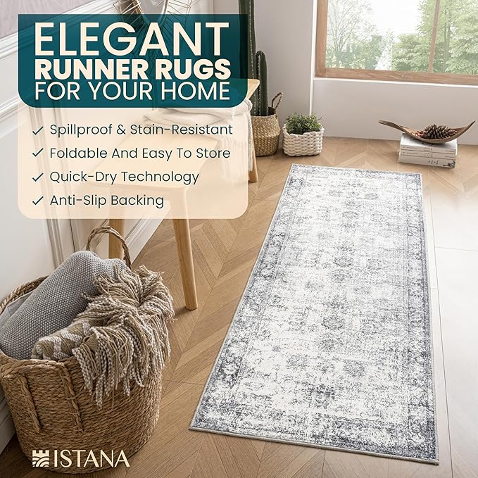 Istana Hallway Runner Rug 2x8 – Navy Entryway Rug -Silk's Soft Touch Runners for Hallways - Stylish Kitchen Runner Rug Non Slip