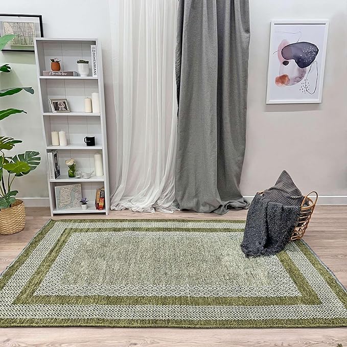 Alfa Rich 4x6 Green Washable Area Rugs for Living Room Bedroom Kitchen Cotton Pet Friendly Rug