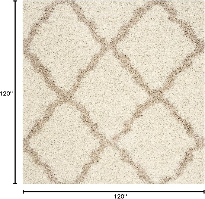 SAFAVIEH Dallas Shag Collection Area Rug - 10' Square, Ivory & Beige, Trellis Design, Non-Shedding & Easy Care, 1.5-inch Thick Ideal for High Traffic Areas in Living Room, Bedroom (SGD257B)
