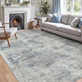 DEXI 9x12 Area Rug for Living Room, Modern Abstract Thin Washable Rug Indoor Floor, Non Slip Stain Resistant Low Pile Carpet for Dining Room Bedroom Office, Blue