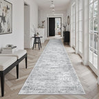 Runner Rug 2'6" x 12' Washable Non-Slip Runner Rugs for Kitchen Bathroom Laundry Room Vintage Ultra Thin Runners for Hallway Entryway Grey