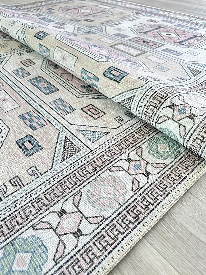 Fame Living Faded Oushak Rug, Turkish Vintage Floral Pastel Large Oversized Area Rugs for Living Room Dining Bedroom Kitchen Bathroom Nursery (848BrCr, 5' x 6'9")