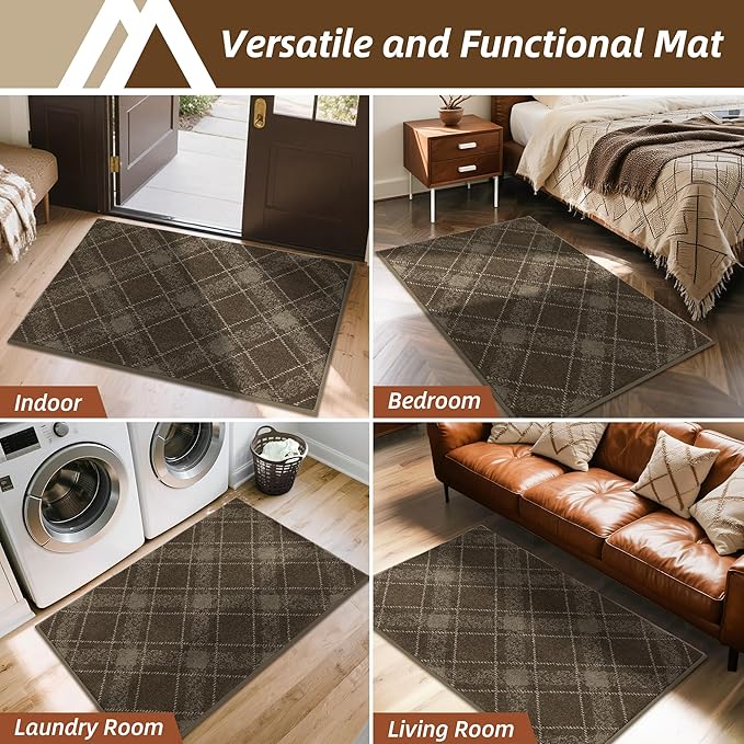 COSY HOMEER Plaid Door Mat 32" x 48",Dirt Trapper Entryway Rugs,Non-Slip Washable Farmhouse Doormat,Low Profile Welcome Mats for Paws Brown