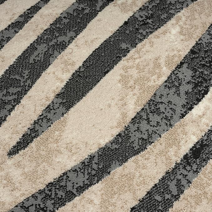 Abani Terra Area Rug for Living Room, Bedroom - Zebra Pattern - Black Cream- 6' x 9' - Durable & Easy to Clean