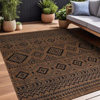 Beverly Rug Waikiki Boho Indoor Outdoor Rug 6x9, Washable Outside Carpet for Patio, Deck, Porch, Bohemian Area Rug, Farmhouse Rugs, Aztec Tribal Rug, Nut Brown and Black