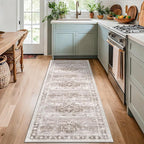 Boho 2x8 Long Runner Rugs for Hallway, Neutral Farmhouse Non Slip Runner for Kitchen, Entryway, Vintage Floral Decor Low-Pile Washable Stain Resistant Beige Latte Rug