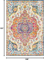 Livabliss Area Rugs - 9x12 Romaine Vintage Boho Fuchsia Mustard Blue Area Rug for Living Room Bedroom - Floral Medallion Stain Resistant Carpet for Kitchen, Nursery, Office (9' x 12'6")