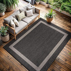 CAMILSON Outdoor Rug 9x12, Large Modern Outside Rugs for Patios Porches Waterproof Durable Washable Non-Shedding, Easy-to-Clean Indoor Outdoor Area Carpet (9 x 12, Bordered - Dark Gray/Light Gray)