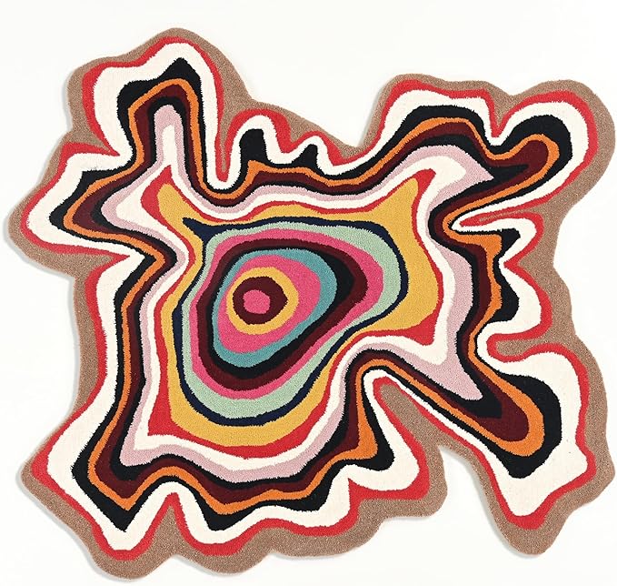 Irregular Shaped Handmade Wool Rug | Modern Colourful Stripe Premium Area Rug Perfect for Home Decor (Multi, 4x4 ft)