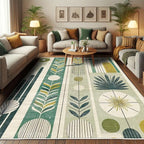 Ambesonne Mid Century Modern Decorative Rug, Abstract Circles Leaves and Stripes in Nature Color Palette, Quality Carpet for Bedroom Dorm and Living Room, 2' 2" x 3' 7", Fawn Teal Pale Green