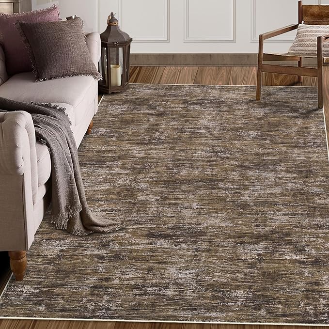 RUGSREAL 6x9 Large Bedroom Area Rug Soft Modern Area Rug for Living Room Non-Slip Stain Resistant Abstract Throw Floor Carpet Contemporary Rug Solid Accent Rug for Dining Room Office, Brown