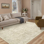 Vintage Area Rug 4x5 Beige Entryway Office Washable Carpet Non Slip Bedroom Indoor Living Room Door Mat Low Pile Traditional Distressed Retro Accent Rug for Dining Room Bathroom Kitchen