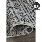 FH Home Flat Woven Outdoor Rug - Waterproof, Easy to Clean, Stain Resistant - Premium Polypropylene Yarn - Striped Boho - Patio, Porch, Deck, Balcony - Amman - Blue - 5ft 2in x 7ft 6in