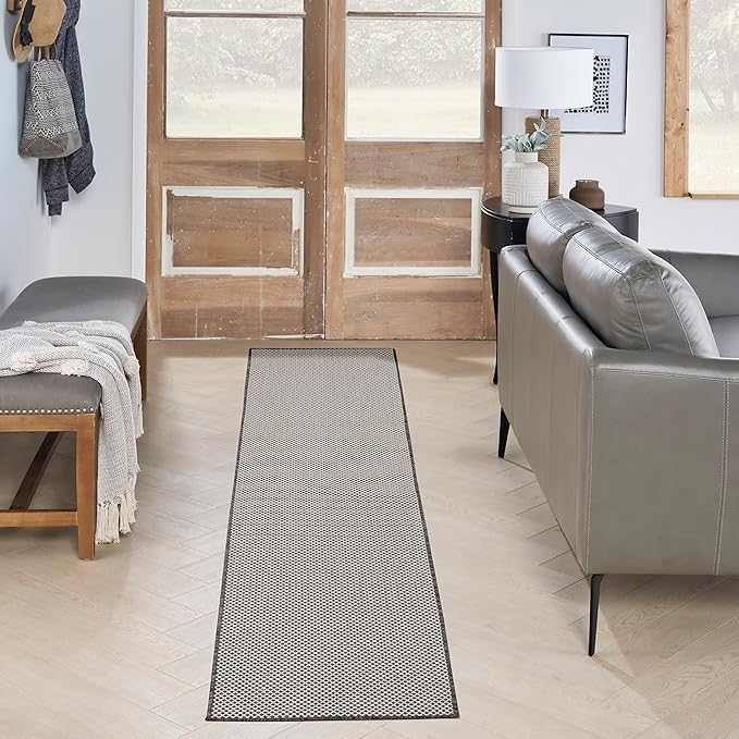 Nourison Home Courtyard Ivory Charcoal 2'2" x 8' Area Rug - Easy Clean, Non Shedding, Bed Room, Living Room, Dining Room, Kitchen (8' Runner)