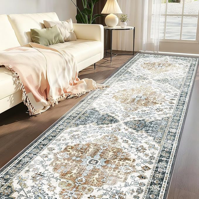 Boho Mandala Pattern 2x8ft Runner Rug Non Slip Washable Kitchen Runner Rug with Rubber Backing，Low-Pile Soft Washable Runner Rugs for Hallway Entryway Kitchen Bedroom Living Room Bathroom
