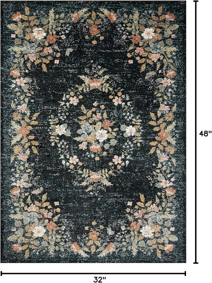 Loloi Rifle Paper Co. Laurel Collection LAU-01 Dark Navy 2'-8" x 4' Accent Rug