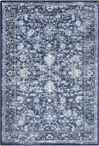 KILOCOCO Area Rug 4x6 Entryway Rug Washable Printed Vintage Floral Rubber Backed Non Slip Indoor Kitchen Rugs for Laundry Room Playroom Bedroom Living Room Moroccan Area Rugs, Navy Blue