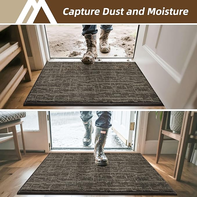 COSY HOMEER-Door-Mat,Dirt Trapper Entryway Rugs 24"x36" Non Slip Washable Entrance Mats,Absorbent Welcome Mat,Low Profile Dog Door Mats for Front Back Doomats and Wet Shoes,Light Brown