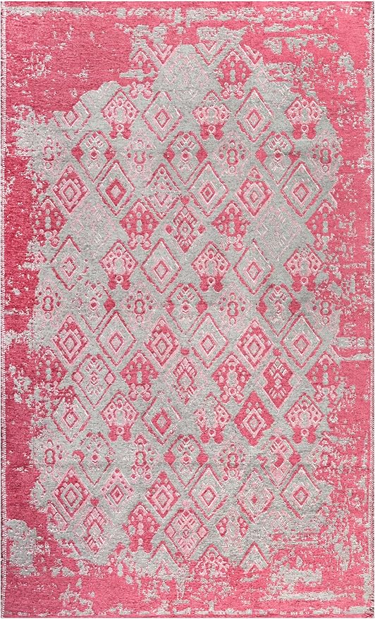 Alfa Rich 3x10 Pink Gray Reversible Washable Area Rugs for Living Room Hallway Kitchen Decor Runner