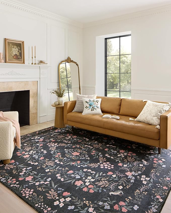 Loloi Rifle Paper Co. Maison Collection MAO-04 Tuileries Black 5'-0" x 7'-6", .19" Pile Height, Area Rug