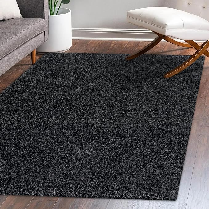 Eyely UES100I-3 Supersoft Haze Solid Low-Pile Indoor Area Rug Casual;Contemporary;Solid;Traditional, Bedroom, Kitchen, Living Room, Easy-Cleaning, Non-Shedding, 3 X 5, Black