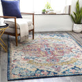 Livabliss Area Rugs - 5x7 Odelia Vintage Boho Aqua Burgandy Blue Area Rug for Living Room Bedroom - Floral Medallion Stain Resistant Carpet for Kitchen, Nursery, Office (5'3" x 7'3")