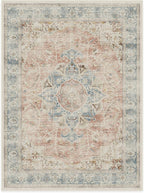 RUGGABLE Washable Vintage Area Rug – Sarrah Coral 9x12, Stain-Resistant, Non-Slip – Large Machine Washable Rugs for Living Room, Bedroom, Hallway, Entryway & Office–with Cushioned Pad