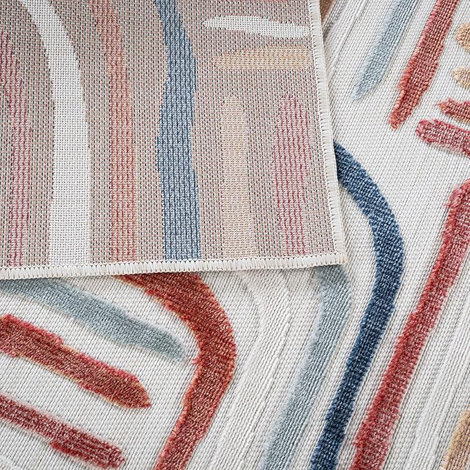 CAMILSON Indoor Outdoor Rug, Multicolor 8x10 Geometric Arch Striped Area Rugs for Patio and Home Areas, Easy-Cleaning Non-Shedding Living Room, Garden and Deck Washable Outside Carpet (8 x 10)