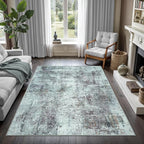 GLN Rugs Contemporary Collection - Machine Washable Area Rug, Contemporary Washable, Non Slip, Low Pile Chenille Rug, Living Room, Bedroom, Kitchen Rug (6' x 9' Grey/Green)