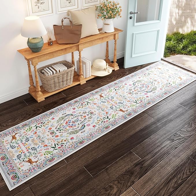 Rugcomf Runner Rug Washable Kitchen Runner 2'x 6'Runner Rug Floral Non-Slip for Entryway Indoor Soft Carpet Runner for Hallways, Kitchen, Laundry, Bedroom, Bathroom(Colorful)