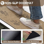 Door Mat Indoor Entrance 17"x30", 0.16" Thin Paw Print Low Pile Doormat, Non Slip Welcome Mat, Trap Dirt and Moisture, Easy Clean, Brown