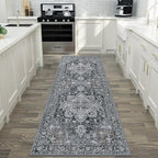 GENIMO 2'6''x8 Runner Rugs for Hallway, Machine Washable Non Slip Vintage Rugs, Low Pile Lightweight Soft Print Rug for enrtyway, Corridor, Home Office, Kitchen,Dark Gray
