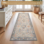 Bavni Area Rug 3x5, Non-Slip Washable Rugs for Living Room Office, Boho Distressed Printed Rug, Low Pile Foldable Decorative Carpet for Bedroom Kitchen Office, Teal/Multi
